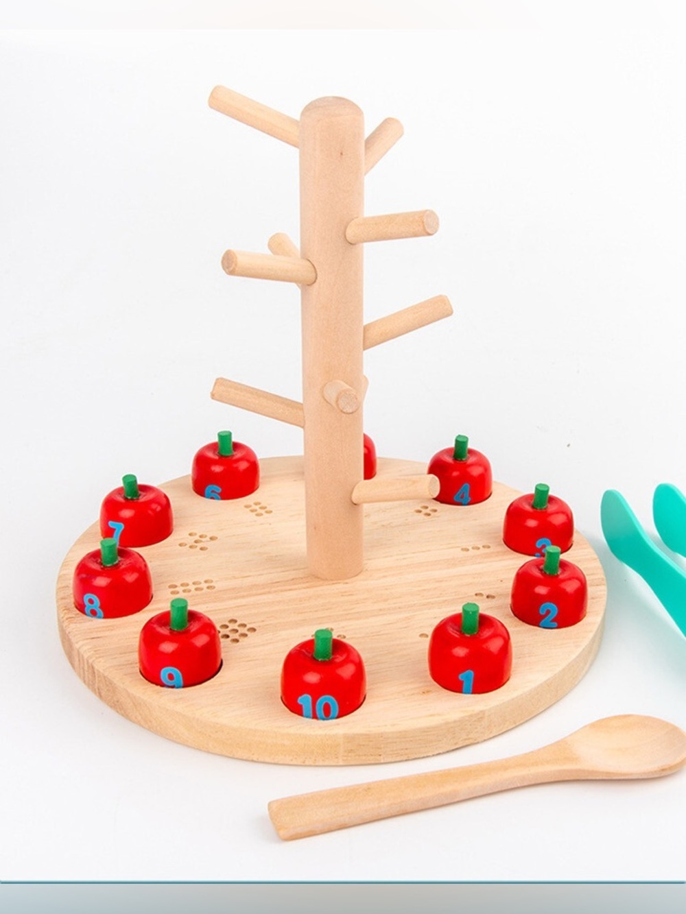 Wooden Number Apple Tree Counting Toy - Red Montessori Math Toys